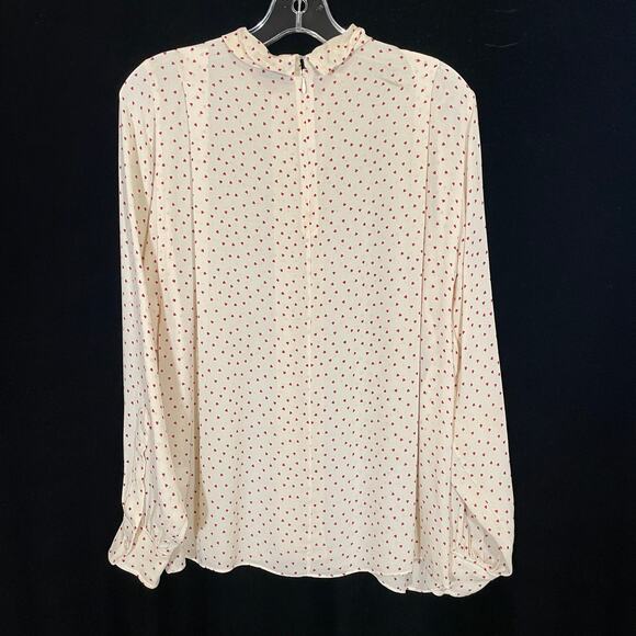 Joseph French Designer Heart Spot Leya Blouse Silk Ecru Berry Mock Neck 38 6 - Picture 6 of 7